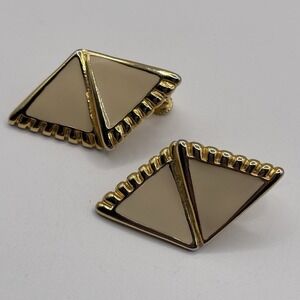 Vintage Goldette Gold Tone Enamel Earrings Screw Back